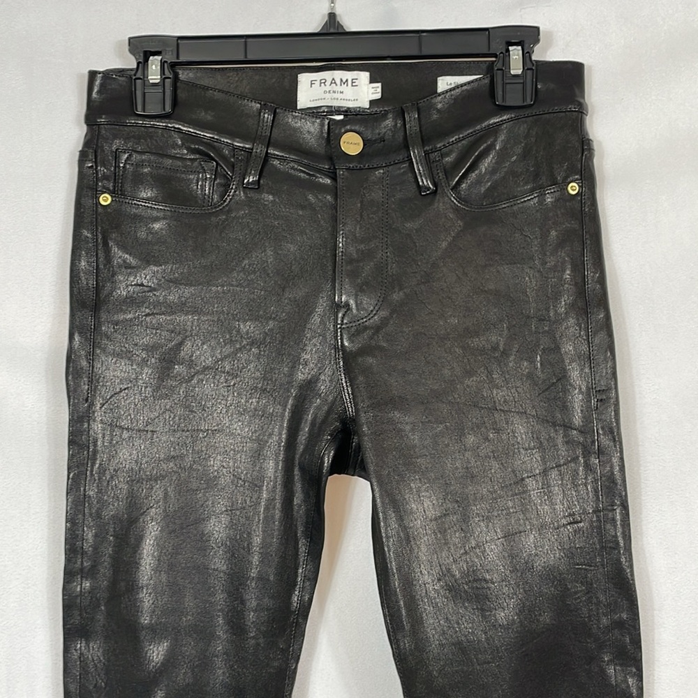 Frame 100% Leather Le Skinny de Jeanne Jeans Size 27 Black Luxury Jeans - Picture 2 of 14